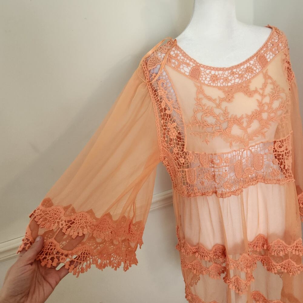Ali Miles Swim Coverup Tunic Top Size Medium Womens Sheer Mesh Embroidered Dress - Picture 2 of 12